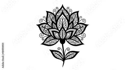 Ornate black and white lotus flower illustration