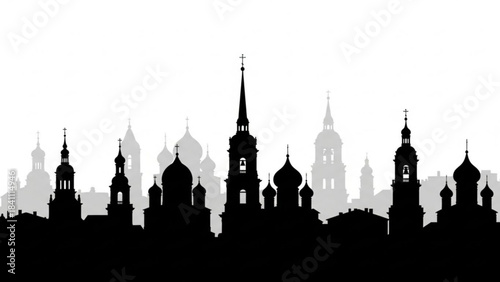 Silhouette of russian orthodox church skyline and domes