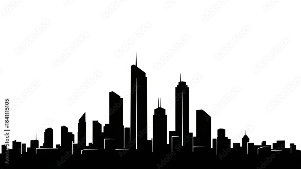 Naklejka premium Black silhouette of a modern city skyline against white