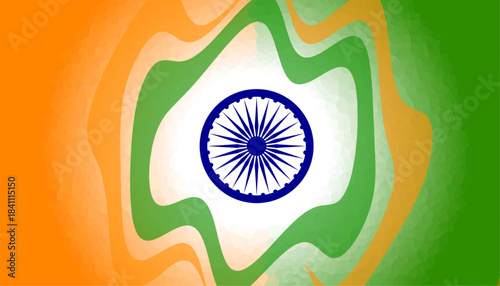 Abstract India tricolor wave design with blue Ashoka Chakra for Republic Day 2026 and 26 January themes.