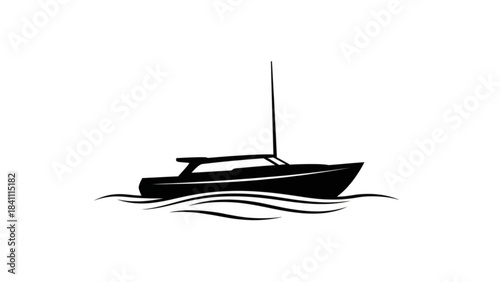 Silhouette of a motor yacht sailing on water waves