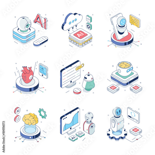 Well crafted handy pack showing isometric illustration of smart technology and robotics