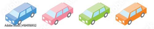 シンプルでかわいい自動車のアイソメトリックイラストセット
