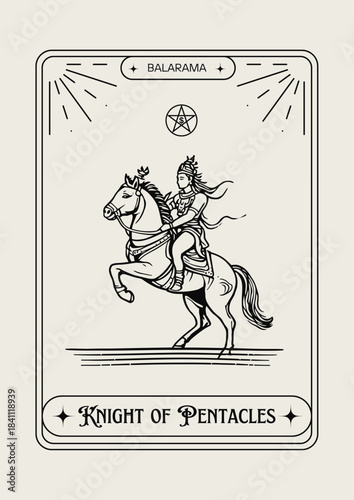 Knight of Pentacles Balarama riding horse tarot card vector
