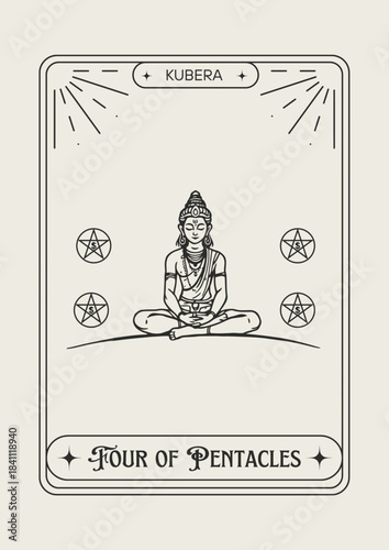 Kubera Four of Pentacles tarot card vector illustration