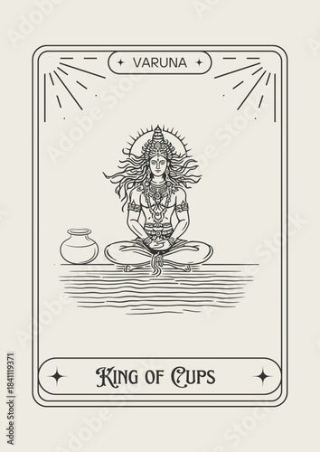 Varuna Hindu God King of Cups tarot card vector illustration