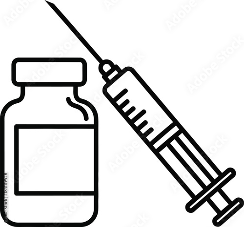 Medical syringe and vial icon, symbolizing healthcare, vaccination, and pharmaceutical treatment.