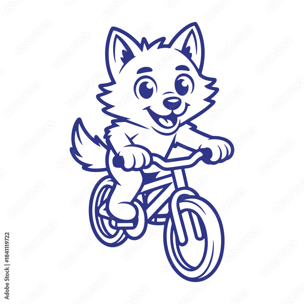 Obraz premium Happy Baby Wolf Riding a Bicycle