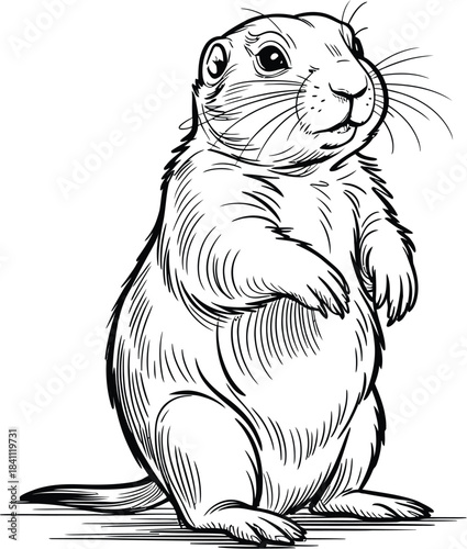 Whimsical line art illustration of a charming prairie dog standing upright with a friendly expression, perfect for educational or wildlife-themed designs