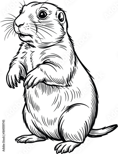 Black and White Illustration of a Prairie Dog Standing Upright