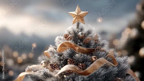 Gorgeous Christmas Tree Gold Ribbons Pinecones Shining Warmth