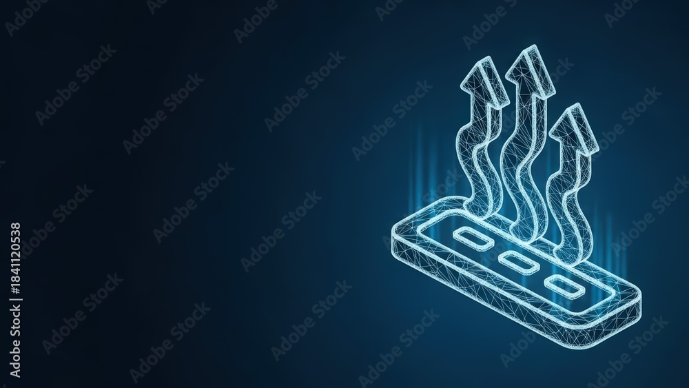 Fototapeta premium Digital upward arrows representing growth and data analytics on a dark background