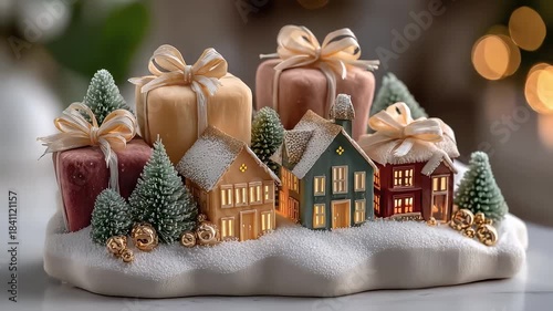 Christmas Cozy Town Snow Scene Gifts Festive Decor