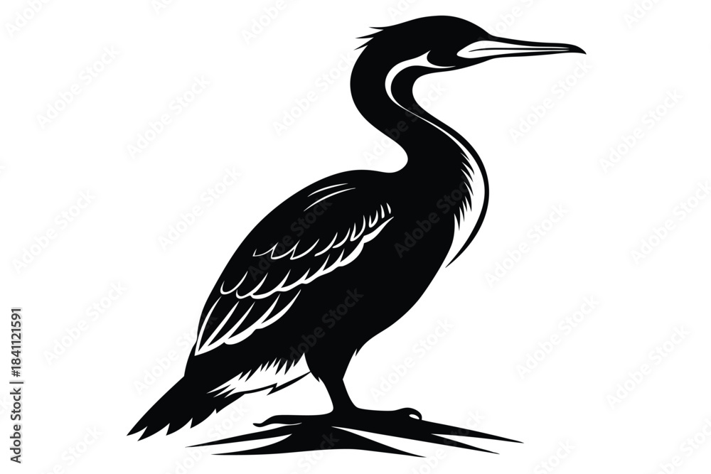 Fototapeta premium cormorant silhouette line art vector illustration with a white background