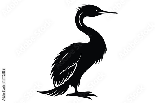 cormorant silhouette line art vector illustration with a white background