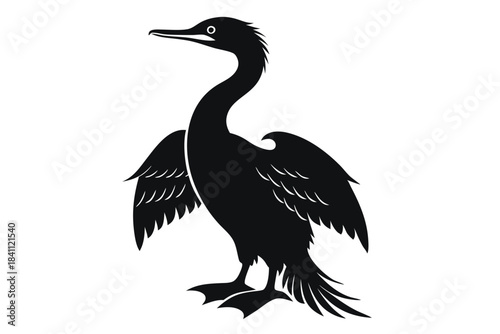 cormorant silhouette line art vector illustration with a white background