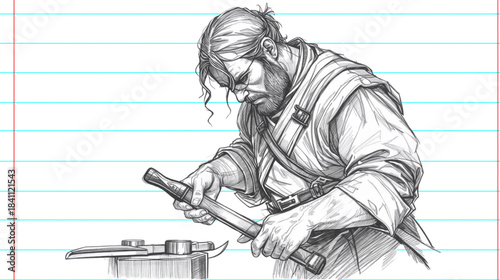 a blacksmith is checking the results of his work