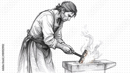 a blacksmith who focuses on completing his orders