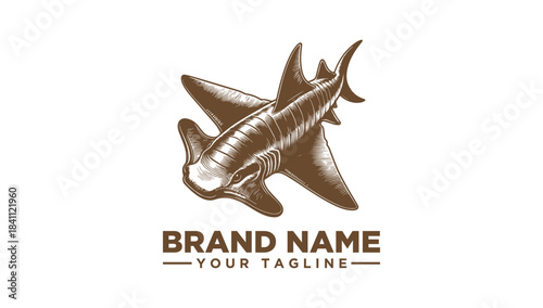 Dynamic hammerhead shark vector icon, an intricate engraving illustration perfect as a strong logo design.