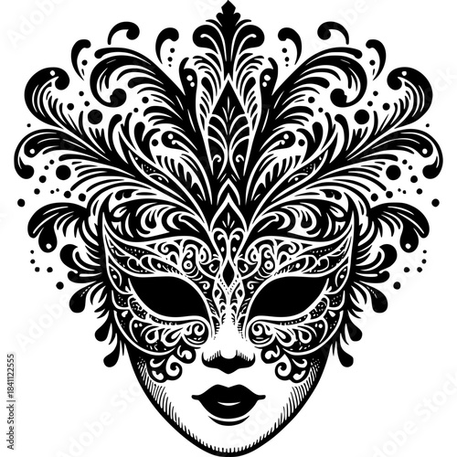 Venetian carnival mask illustration on black background