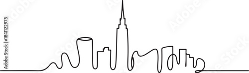 Continuous Line Art Skyline Created by Semicircle Rooftop Sequence in Minimal Contour Outline Style