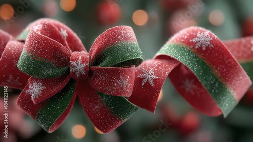 Sparkling Snowflake Christmas Red Green Ribbon Decoration