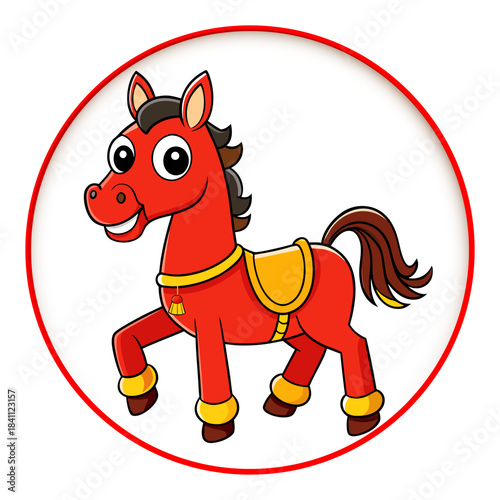 Cute Lunar New Year Horse.Lucky Red Zodiac Horse eps 10