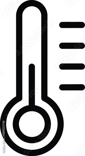 Simple line icon of a thermometer showing temperature with measurement marks on white background. vector illustration.