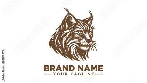 Elegant wildcat head logo vector illustration featuring detailed artistic lines, perfect for strength and nature-inspired branding projects