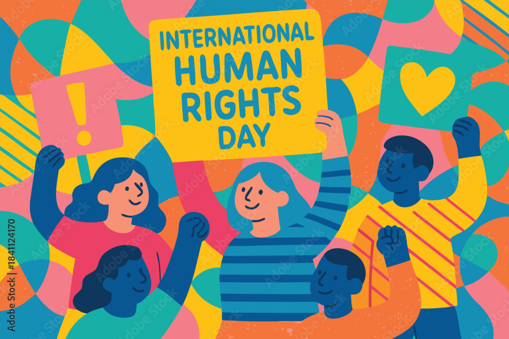 Naklejka premium Human Rights Day concept art showing raised hands of different skin tones emerging from shadows into light, representing justice, freedom, and dignity, dramatic lighting, cinematic style