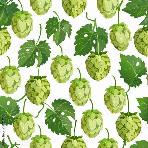 Seamless pattern with green hops
