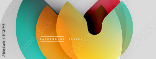 Abstract colorful overlapping shapes create dynamic background. Modern design features gradients, curves, vibrant hues.