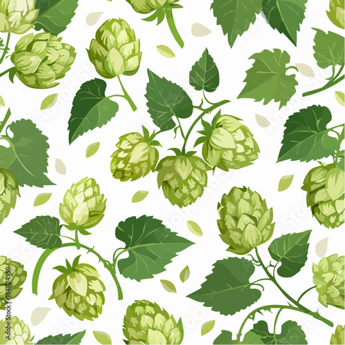 Seamless pattern with green hops