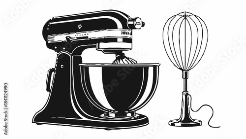 Kitchen Stand Mixer with Whisk Silhouette Vector Icon for Baking, Cooking, and Home Appliance Designs