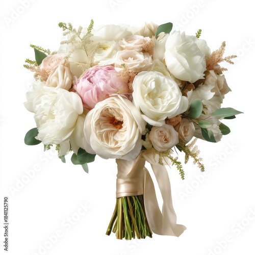 Elegant bouquet featuring white roses, pink peonies, and lush greenery for special occasions and celebrations