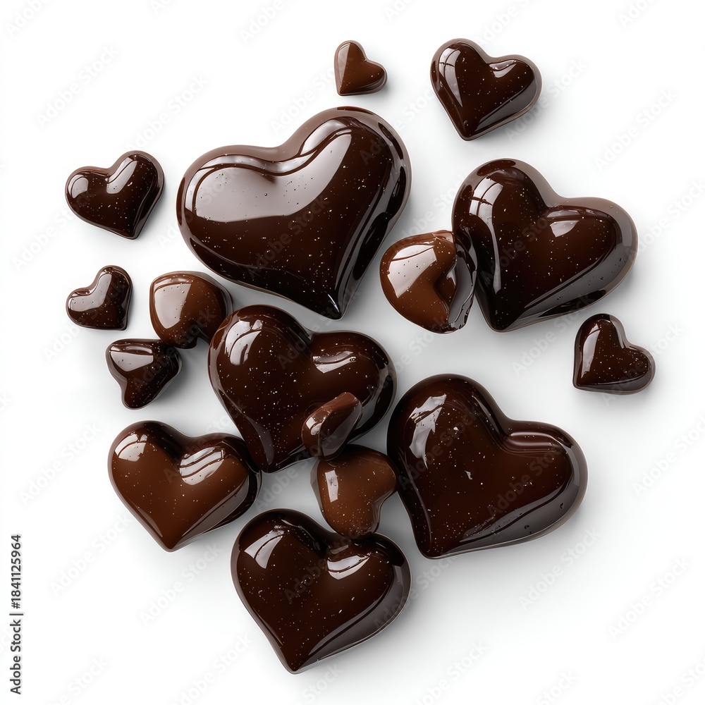 Obraz premium Assorted Glossy Dark Chocolate Hearts Perfect for Valentine's Day or Special Occasions