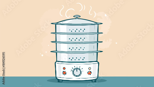 Electric Food Steamer with Stackable Baskets Silhouette Vector Icon for Healthy Cooking and Meal Preparation