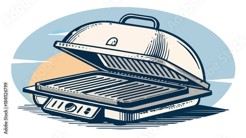 Electric Grill with Top Lid and Grilling Plates Silhouette Vector Icon for Indoor Barbecues and Healthy Cooking