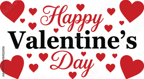 A vibrant valentine s day graphic features the text happy valentine s day surrounded by a cheerful scattering of bright red heart illustrations high quality