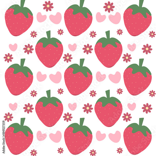 Cute Strawberry Pattern with Pink Fresh Fruit.
