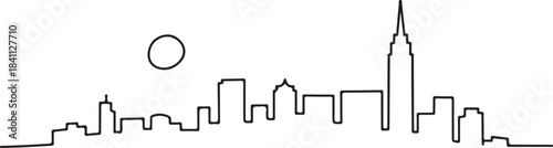 Continuous Line Art Skyline Drawn as Downward Sweeping Curve in Minimal Contour Outline Style