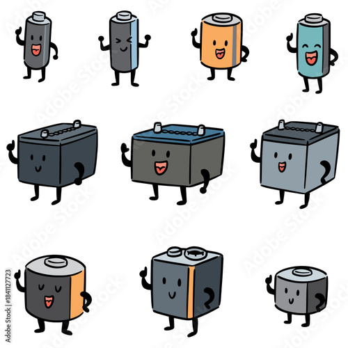 vector set of battery cartoon
