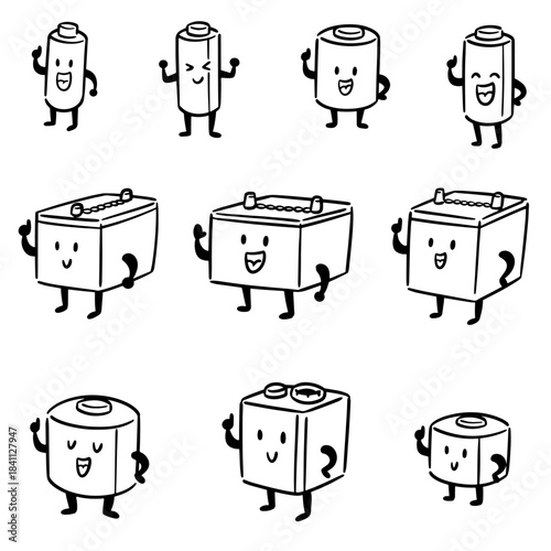vector set of battery cartoon