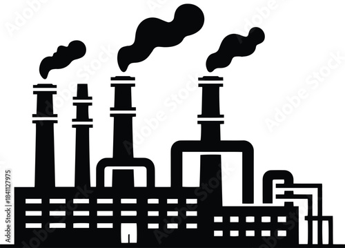 Industrial factory with smoke stacks emitting pollution into the air
