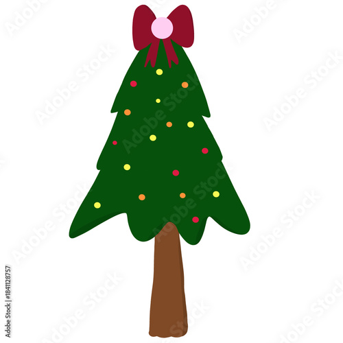 Cute Christmas Tree with Red Bow Illustration.
