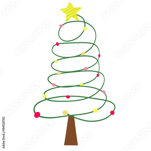 Whimsical Wire Christmas Tree with Lights Illustration.