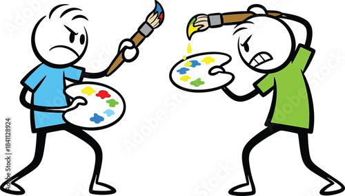 Stick figure illustration depicting a playful tennis match between two people in a lighthearted and energetic scene