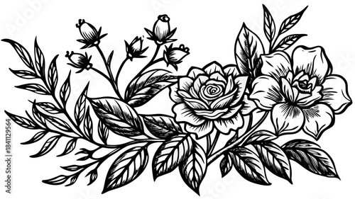 Very beautiful vintage botanical collection featuring detailed flowers and branches with refined linework, perfect for wedding invitations, elegant stationery, decorative prints, and timeless floral 