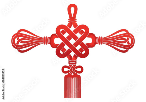 Elegant Red Chinese Knot Ornament with Intricate Braiding and Tassel
