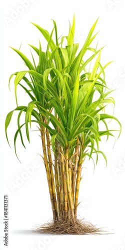 Isolated Golden Sugarcane Tree Shoots with Lush Green Leaves on a Clean White Background for Nature Themes